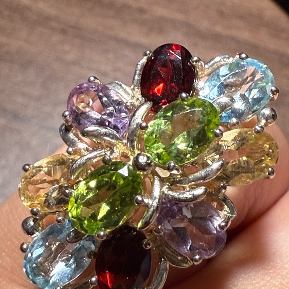 Elegant Multi-Color Sterling Silver Gemstone Ring Size 6 - Picture 9 of 10